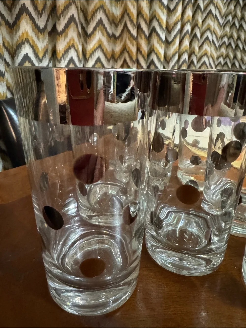 Vintage mid-century Dorthy Thorpe Silver Polka Dot Highball Glasses - Set of 7
